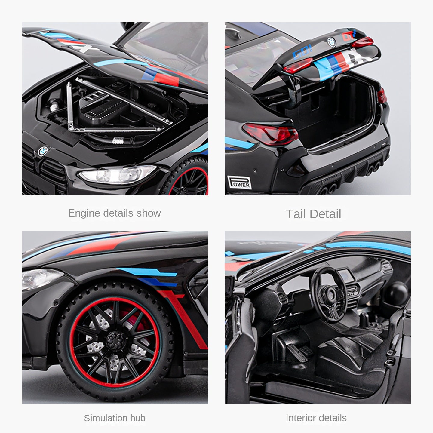 Chezhi 1:32 Scale Die-Cast Alloy Model Toy Compatible with BMW M4 Track Edition - Opening Doors, Sound & Light, Pull-Back Function - Sports Car Collection