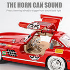Jinglifang 1:24 Scale Die-Cast Alloy Model Toy Compatible with Mercedes-Benz 300SL Racing Livery - Opening Doors, Sound & Light, Pull-Back Function, Shock Absorption, Steering & Horn - Classic Sports Car Collection
