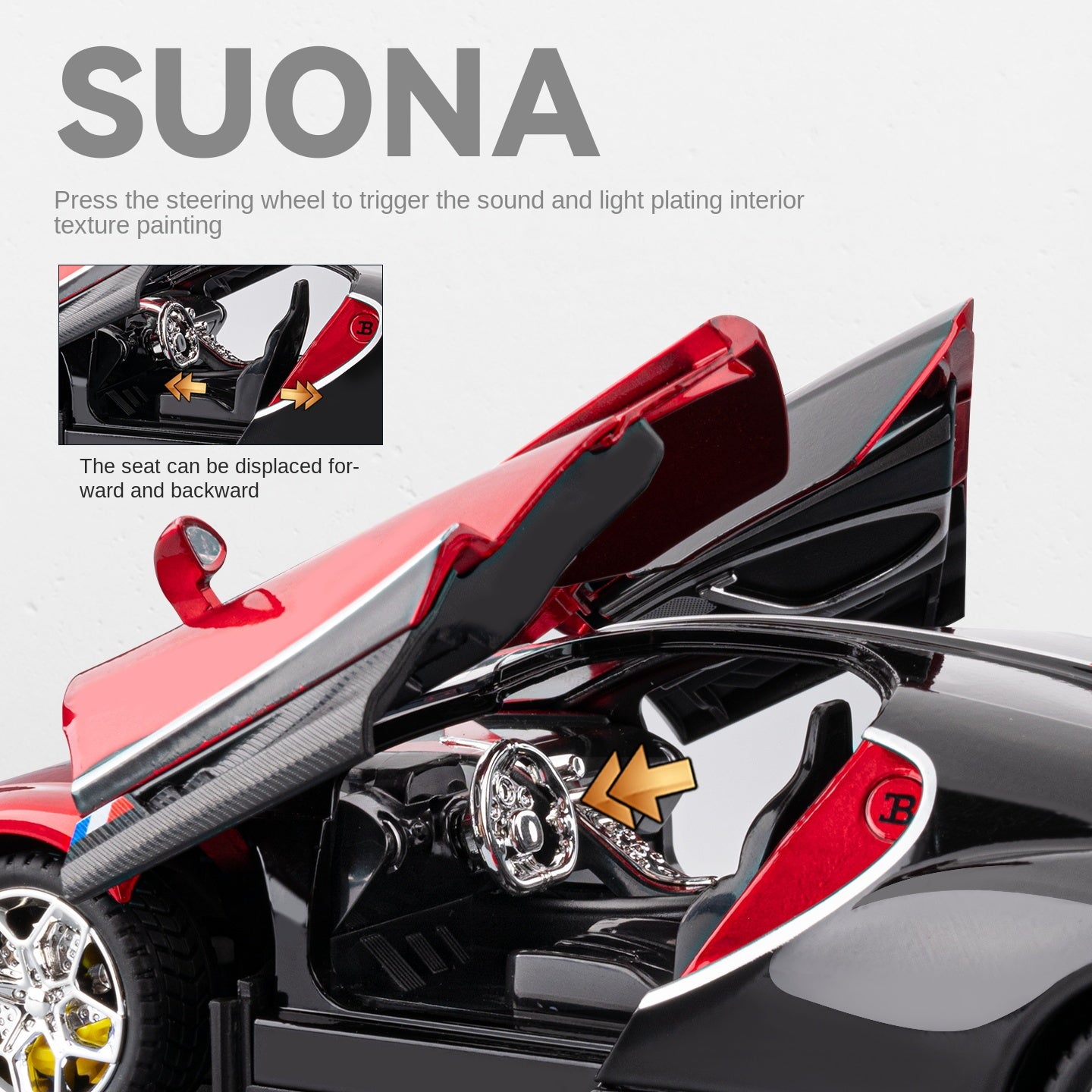 Chezhi 1:24 Scale Die-Cast Alloy Model Toy Compatible with Bugatti Tourbillon - Opening Doors, Sound & Light, Pull-Back Function, Shock Absorption, Steering, Horn, Adjustable Seats & Adjustable Rear Wing - Hypercar Collection