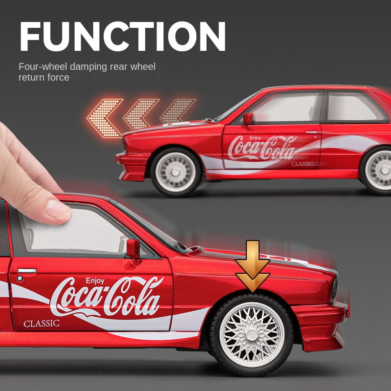Chezhi 1:24 Coca-Cola Edition Die-Cast Alloy Model - Compatible with BMW M3 - with Opening Doors, Sound & Light, Pull-Back Action, Shock Absorption, Opening Fuel Cap & Foldable Mirrors