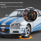 Jinglifang 1:24 Scale Die-Cast Alloy Model Toy Compatible with Nissan Skyline GT-R R34 - Opening Doors, Sound & Light, Pull-Back Function, Shock Absorption & Steering - JDM Sports Car Collection