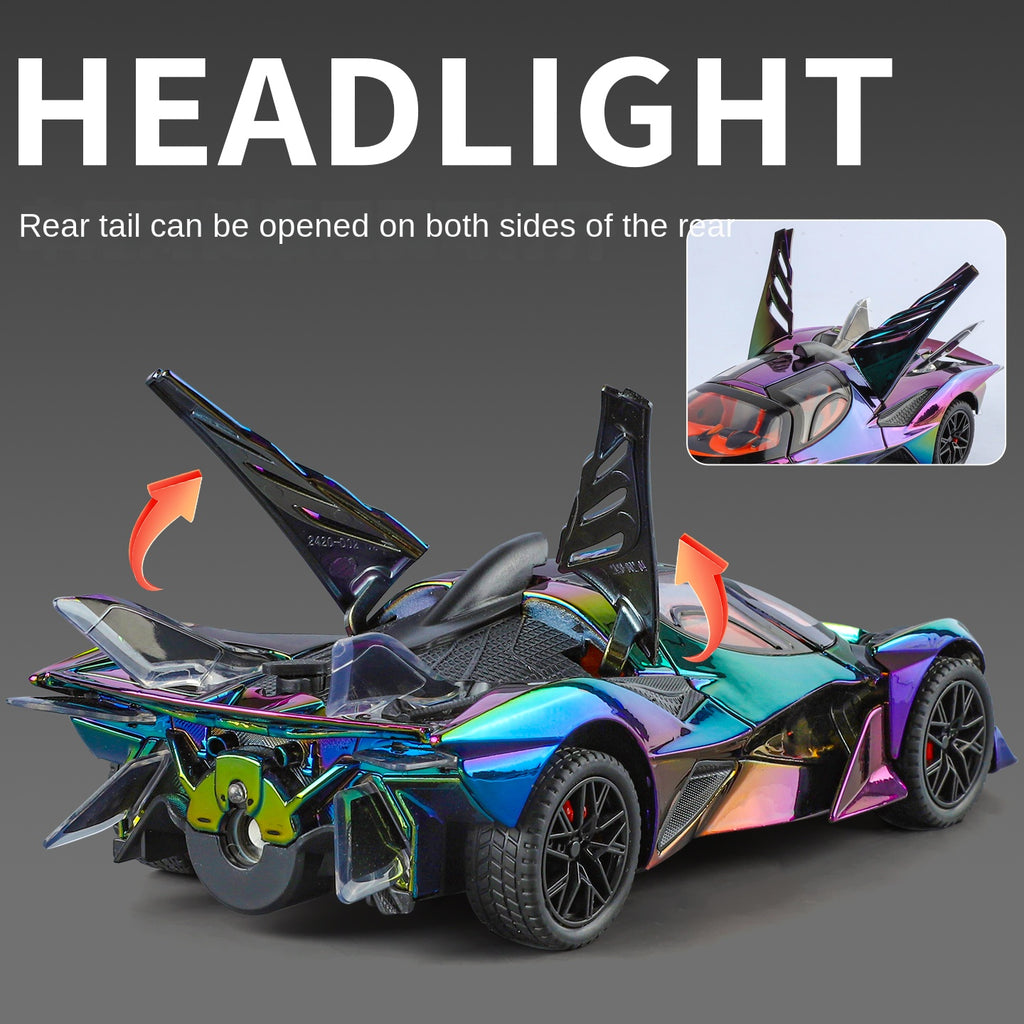 Apollo Intensa Emozione, modelo de aleación fundida a presión, edición cromada, escala 1:24, XHD: efecto humo, puertas que se abren, sonido e iluminación, función de retroceso y amortiguación - Colección Hypercar