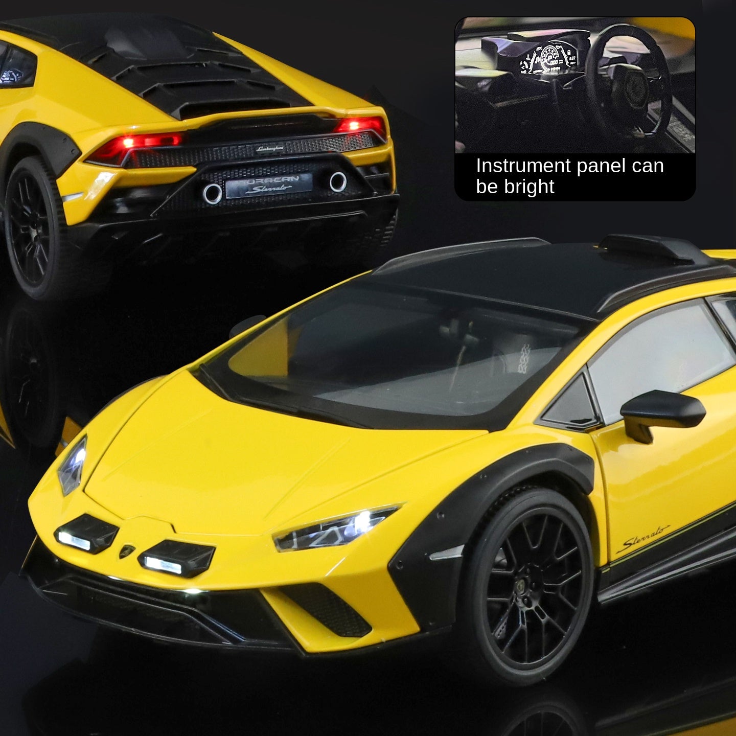 Black Mamba 1:18 Scale Licensed Lamborghini Huracán Sterrato Die-Cast Alloy Model Toy - Opening Doors, Sound & Light, Shock Absorption, Steering, Horn, Adjustable Rear Wing & Adjustable Seats - Off-Road Supercar Collection
