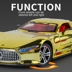 XHD 1:24 Chrome Edition Die-Cast Alloy Model - Compatible with Mercedes-AMG Vision GT Concept Car - Feature-Packed with Opening Doors, Realistic Sound & Light, Pull-Back Action, Shock Absorption & Steering