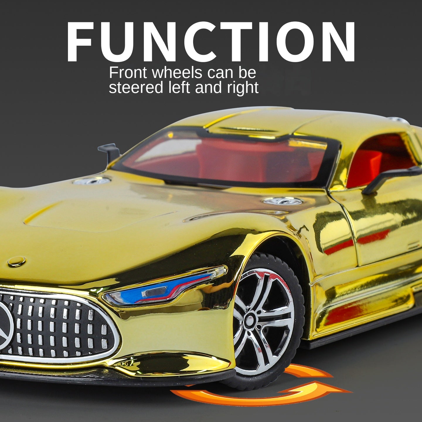 XHD 1:24 Chrome Edition Die-Cast Alloy Model - Compatible with Mercedes-AMG Vision GT Concept Car - Feature-Packed with Opening Doors, Realistic Sound & Light, Pull-Back Action, Shock Absorption & Steering