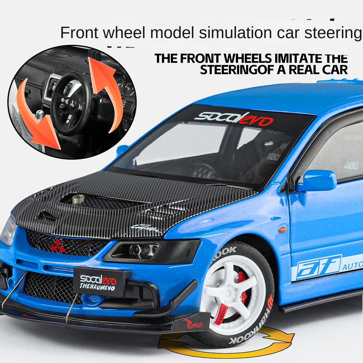 Jinglifang 1:24 Scale Licensed Mitsubishi Lancer Evolution IX Tuned Edition Die-Cast Alloy Model Toy - Opening Doors, Sound & Light, Pull-Back Function, Shock Absorption & Steering - JDM Sports Car Collection