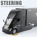 XHD 1:32 Scale Die-Cast Alloy Model Toy - Tesla Semi Double-Deck Container Transport Truck with Opening Doors, Sound & Light, Pull-Back Function & Shock Absorption - Electric Commercial Vehicle Collection