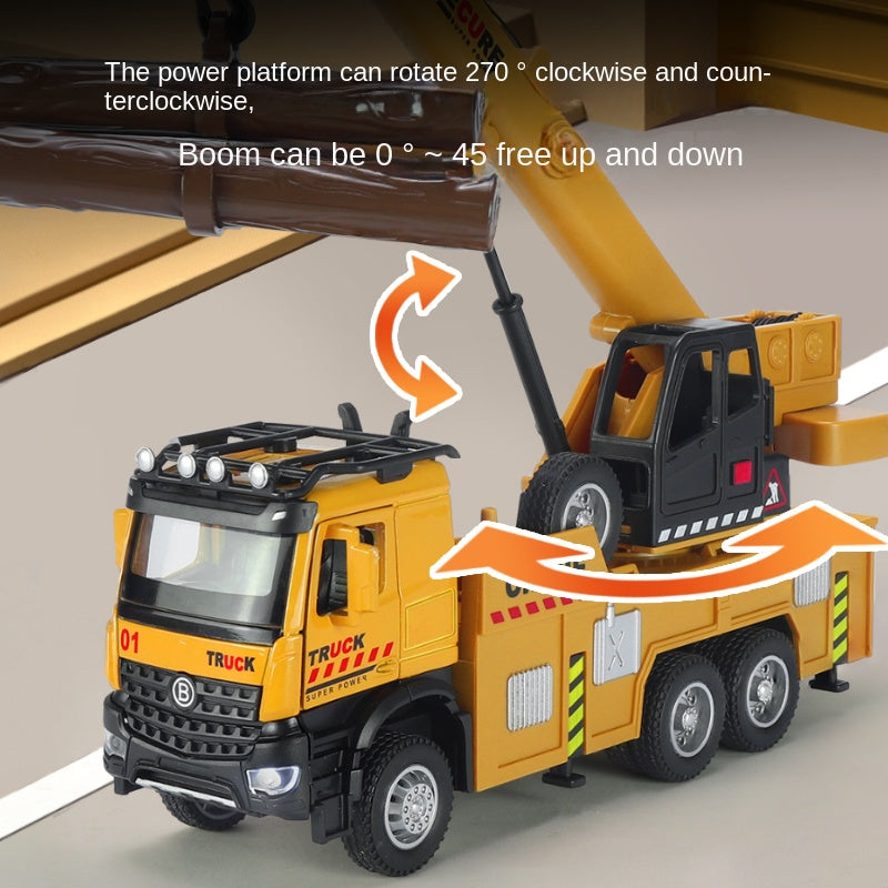 XHD 1:35 Scale Mobile Crane Engineering Vehicle Die-Cast Alloy Model Toy with Simulated Logs - Extendable & Elevating Boom, Opening Doors, Sound & Light, Pull-Back Function - Construction Vehicle Collection