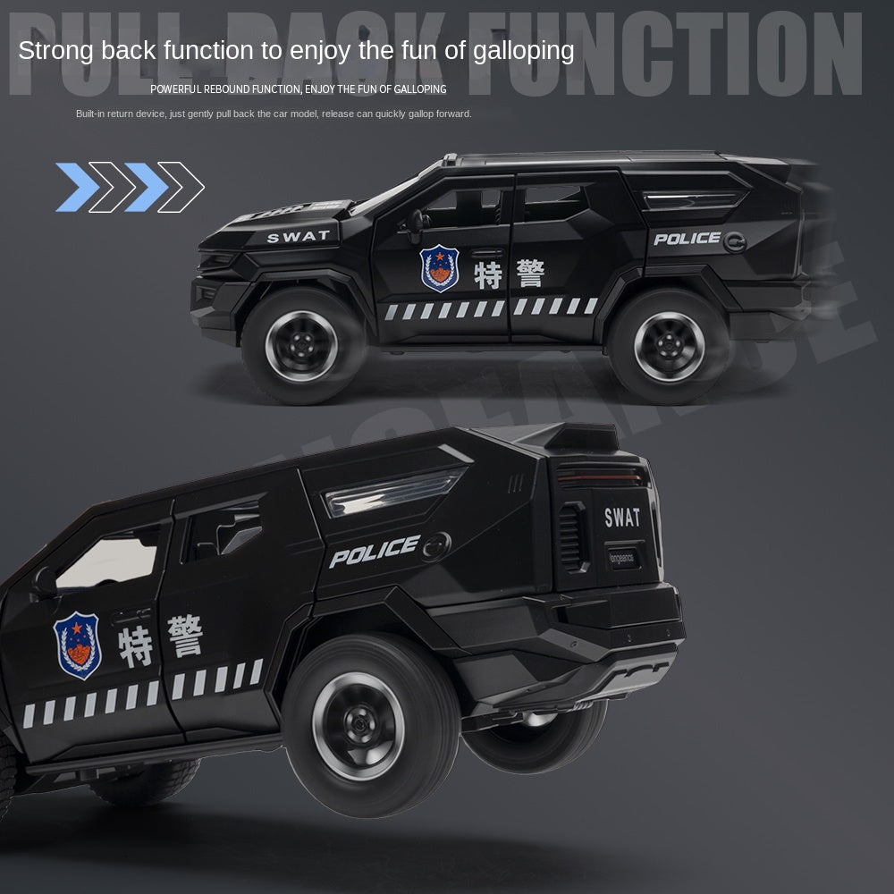 MINIAUTO 1:24 Scale Die-Cast Alloy Model Toy Compatible with Rezvani Vengeance Police Edition - Working Roof Lightbar, Opening Doors, Sound & Light, Pull-Back Function, Shock Absorption, Steering & Horn - Law Enforcement Vehicle Collection