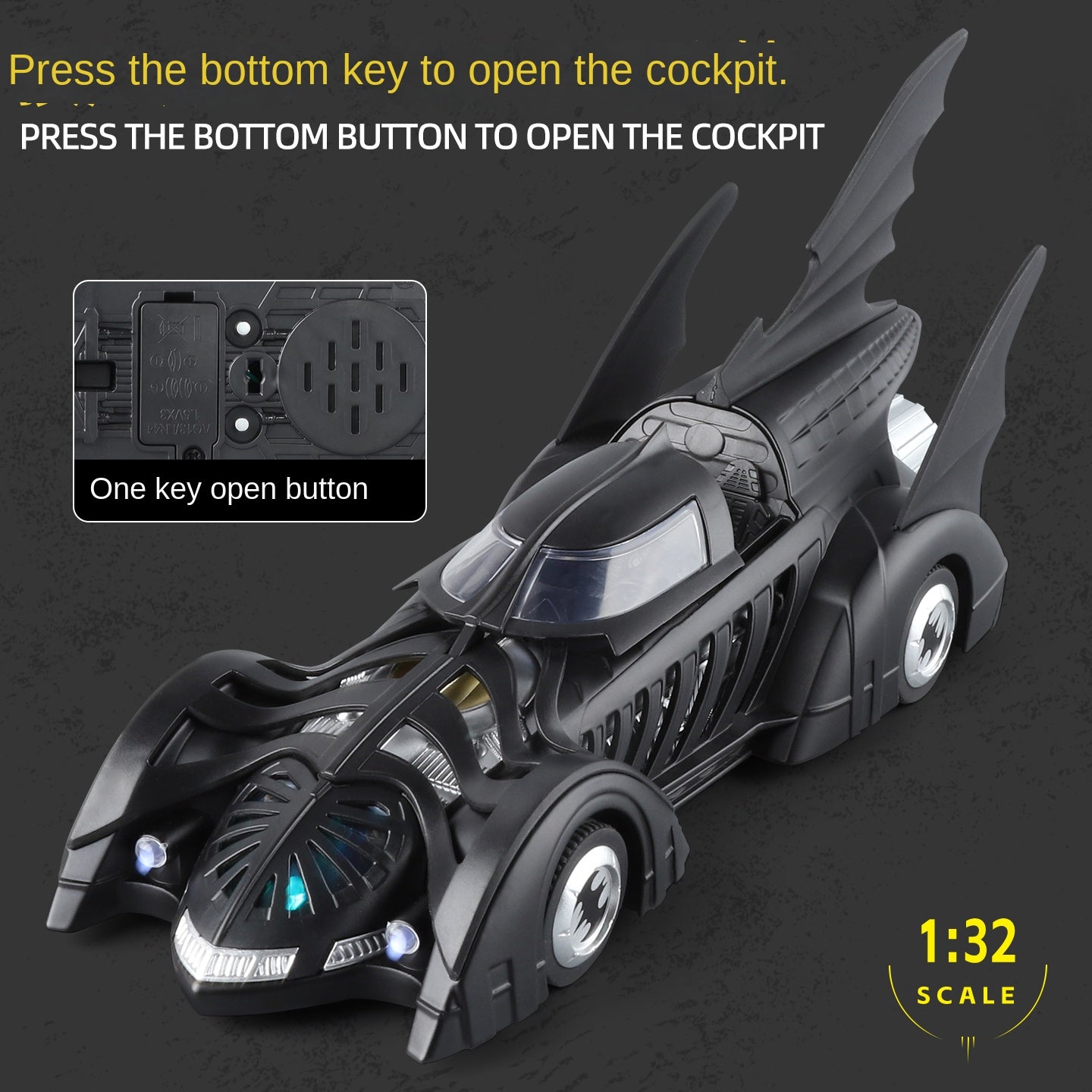 Qiyi 1:32 Scale Licensed 1995 Batmobile Die-Cast Alloy Model Toy - Opening Canopy, Sound & Light, Pull-Back Function & Shock Absorption - Movie Vehicle Collection