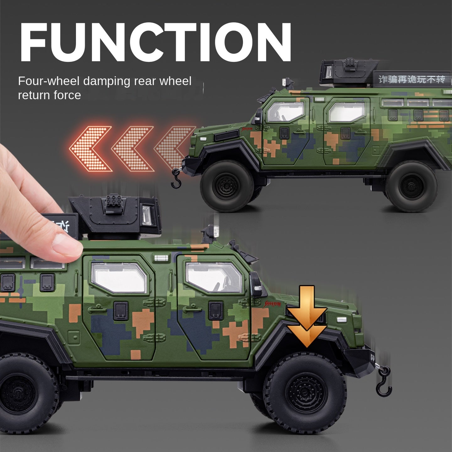 Chezhi 1:24 Scale Licensed Leopard Armored Vehicle Camouflage Edition Die-Cast Alloy Model Toy - Working Searchlight, Folding Steps, Retractable Winch, Opening Doors, Sound & Light, Pull-Back Function, Shock Absorption & Steering