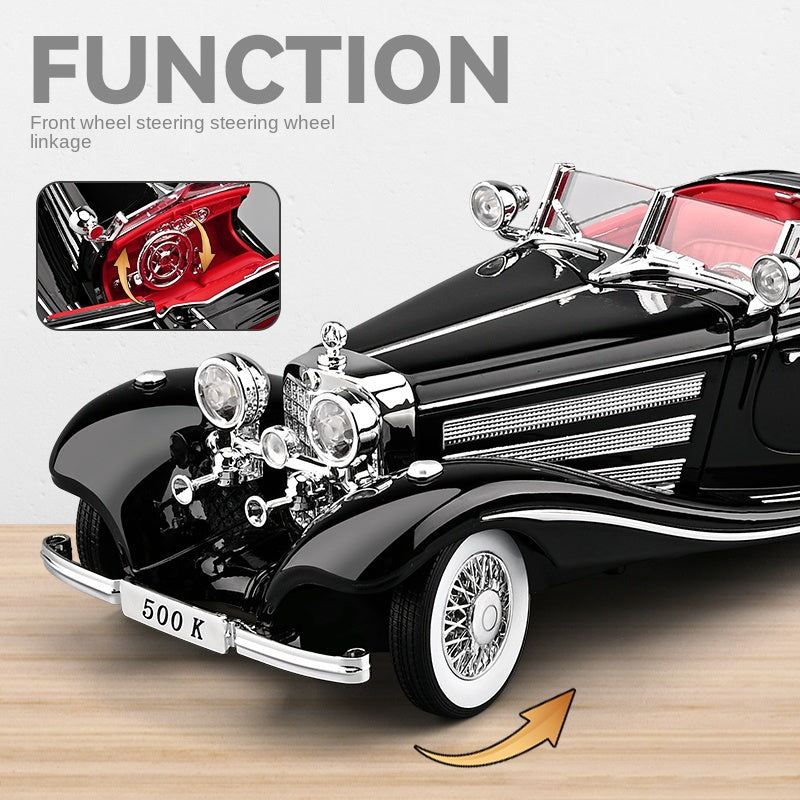 Chezhi 1:18 Scale Die-Cast Alloy Model Toy Compatible with Mercedes-Benz 500K - Opening Doors, Sound & Light, Pull-Back Function, Shock Absorption, Steering & Horn - Classic Vintage Car Collection