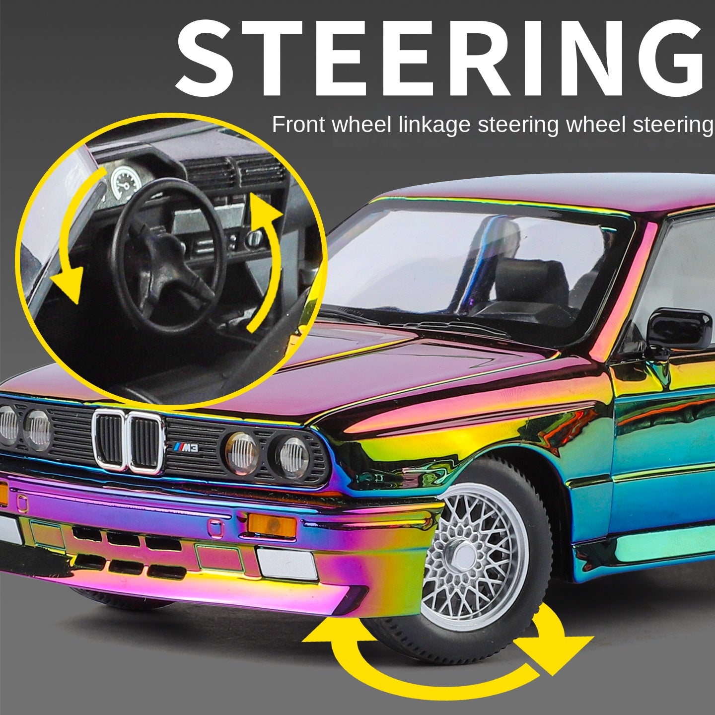 Jinglifang 1:24 Scale Chrome Edition Die-Cast Alloy Model Toy Compatible with BMW M3 - Opening Doors, Sound & Light, Pull-Back Function, Shock Absorption, Steering, Horn & Foldable Mirrors - Sports Car Collection