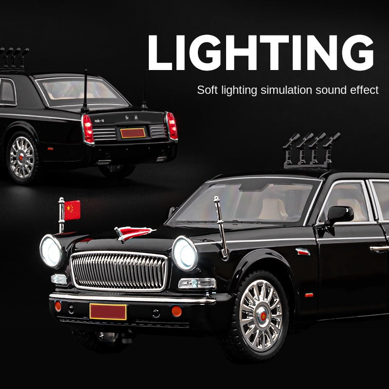 Chezhi 1:24 Licensed Hongqi CA7600J Parade Review Car Die-Cast Alloy Model - Official Chinese State Ceremony Vehicle with Opening Doors, Sound & Light, Pull-Back Action, Shock Absorption, Steering, Horn, Foldable Mirrors & Opening Fuel Cap