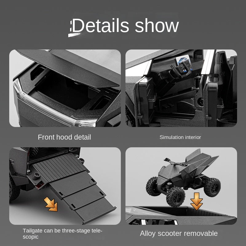 Tesla Cybertruck a control remoto Chezhi, escala 1:24, modelo de aleación fundida a presión, con control remoto, avance/retroceso, dirección y bocina. Colección de camiones eléctricos.