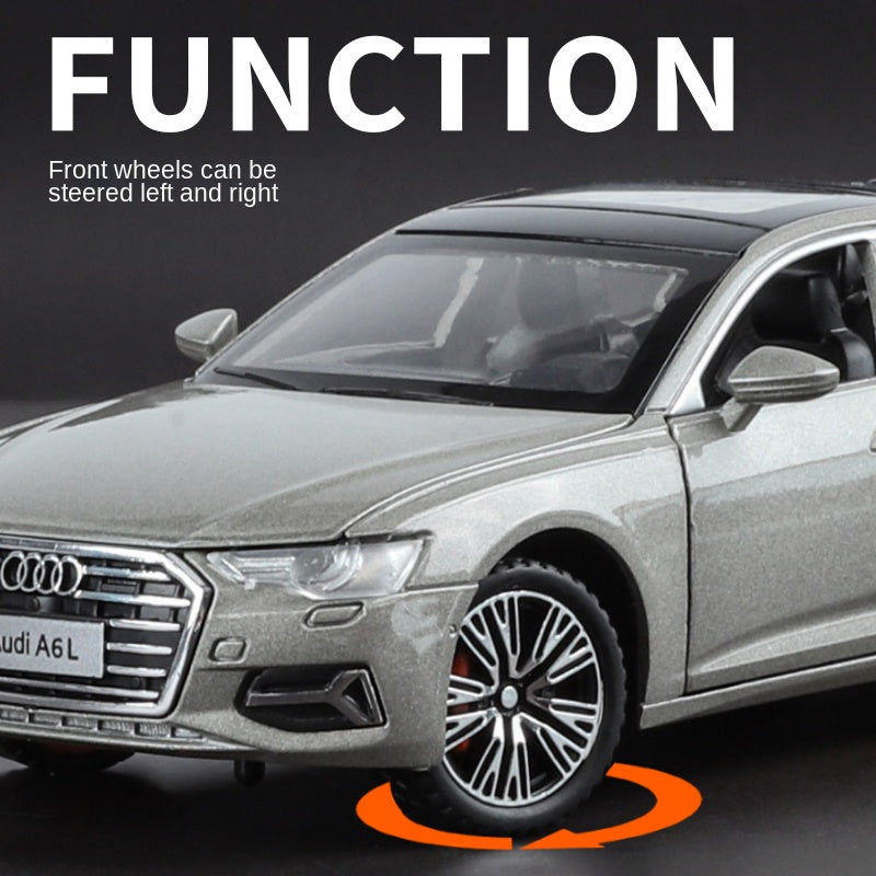 Haochi 1:32 Licensed Audi A6L Die-Cast Alloy Model - Official Executive Sedan with Opening Doors, Realistic Sound & Light, Pull-Back Action, Shock Absorption & Steering