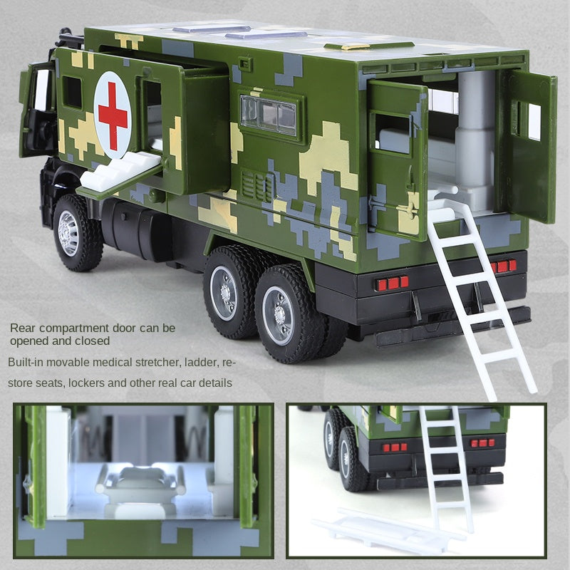 XHD 1:35 Scale Military Ambulance Die-Cast Alloy Model Toy with Red Cross Decals & Medical Equipment Simulation - Opening Doors, Sound & Light, Pull-Back Function - Military Vehicle Collection