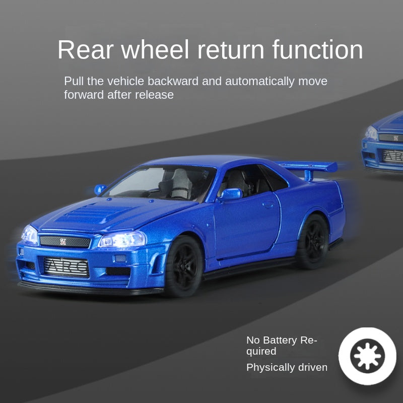 Chimei 1:32 Scale Die-Cast Alloy Model Toy Compatible with Nissan Skyline GT-R R34 - Opening Doors, Sound & Light, Pull-Back Function & Shock Absorption - JDM Sports Car Collection