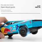 OK 1:32 Scale Die-Cast Alloy Model Toy Compatible with Tesla Cybertruck Red Bull Edition - Opening Doors, Sound & Light, Pull-Back Function & Shock Absorption - Energy Drink Collaboration Collection