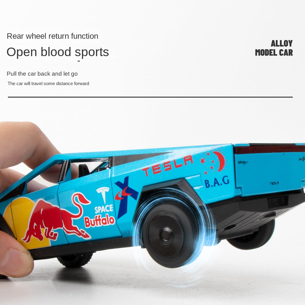 OK 1:32 Scale Die-Cast Alloy Model Toy Compatible with Tesla Cybertruck Red Bull Edition - Opening Doors, Sound & Light, Pull-Back Function & Shock Absorption - Energy Drink Collaboration Collection