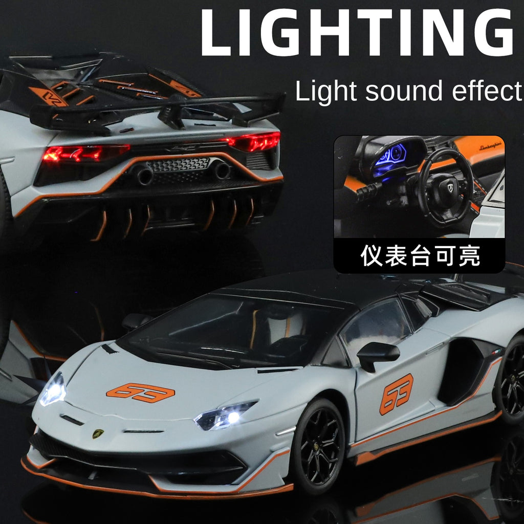 Black Mamba 1:24 Scale Licensed Lamborghini Aventador SVJ63 Die-Cast Alloy Model Toy - Removable Roof, Adjustable Seats, Opening Doors, Sound & Light, Pull-Back Function, Shock Absorption, Steering & Horn - Limited Edition Supercar Collection