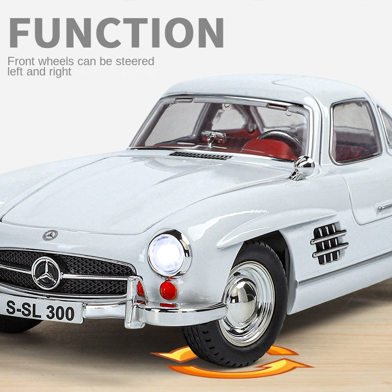 XHD 1:24 Die-Cast Alloy Model - Compatible with Mercedes-Benz 300SL Gullwing - Classic Icon with Opening Doors, Sound & Light, Pull-Back Action, Shock Absorption & Steering