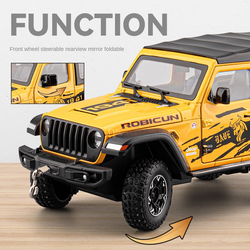 Chezhi 1:24 Die-Cast Alloy Model - Compatible with Jeep Wrangler Off-Roader - Feature-Packed with Removable Roof, Extendable Winch, Opening Doors, Realistic Sound & Light, Pull-Back Action, Shock Absorption & Steering