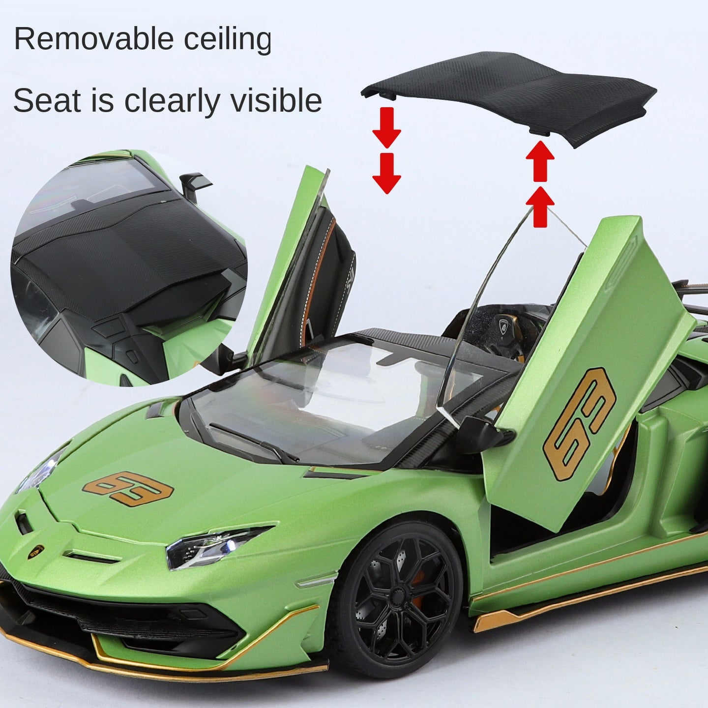 Black Mamba 1:18 Scale Licensed Lamborghini Aventador SVJ63 Die-Cast Alloy Model Toy - Removable Roof, Opening Doors, Sound & Light, Shock Absorption, Steering & Horn - Limited Edition Supercar Collection