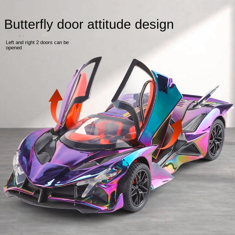 XHD 1:24 Chrome Edition Die-Cast Alloy Model - Compatible with Apollo Evo Hypercar - Feature-Packed with Opening Doors, Realistic Sound & Light, Pull-Back Action & Shock Absorption