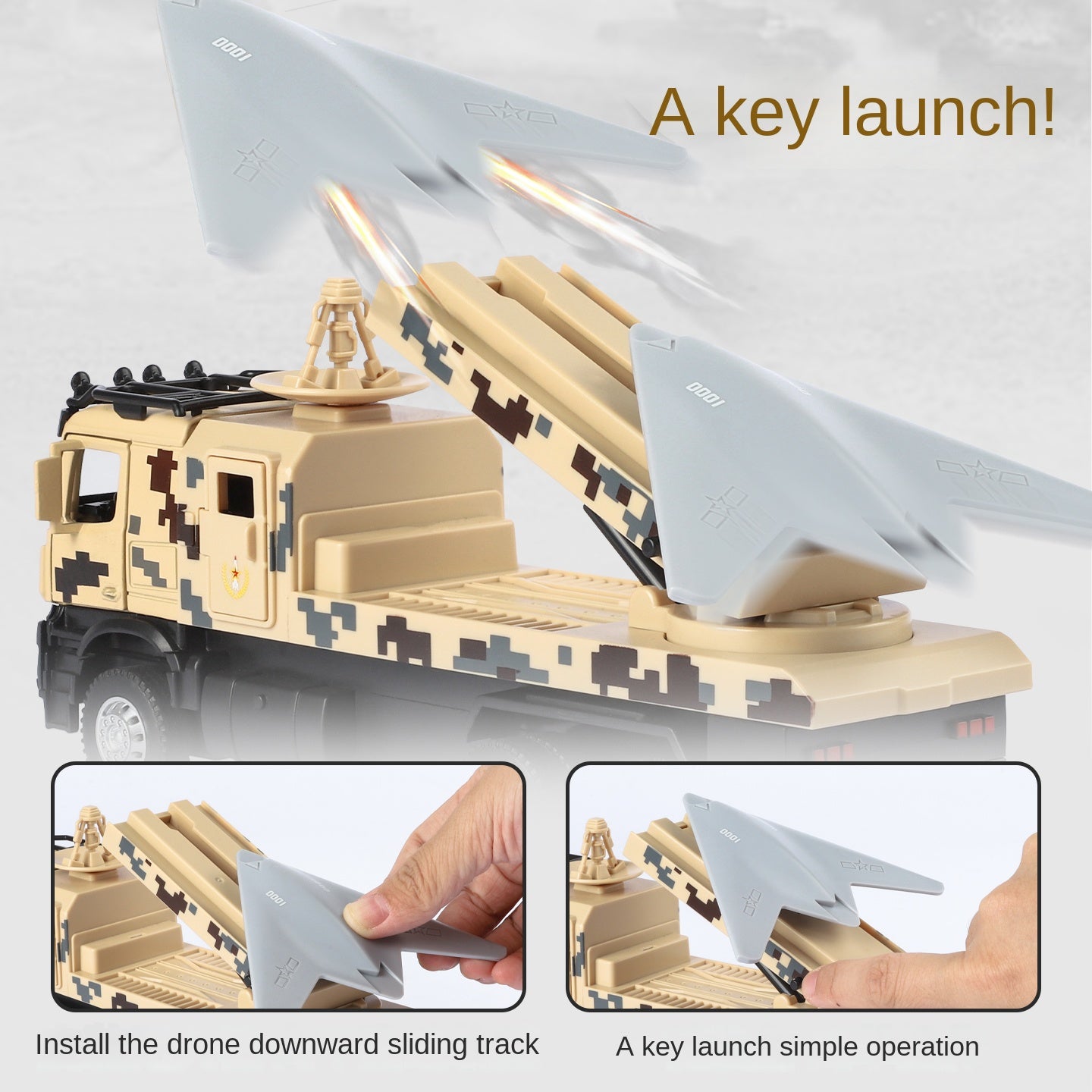 Vehículo de lanzamiento aéreo no tripulado furtivo GJ-11 XHD a escala 1:35, modelo de juguete de aleación fundida a presión: puertas que se abren, sonido e iluminación, función de retroceso - Colección de drones militares