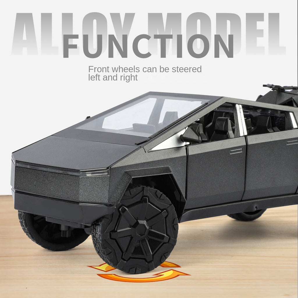 Modelo de juguete de aleación Tesla Cybertruck Camper a escala 1:24 XHD con minimoto, estación de carga y accesorios - Colección de vehículos eléctricos de aventura