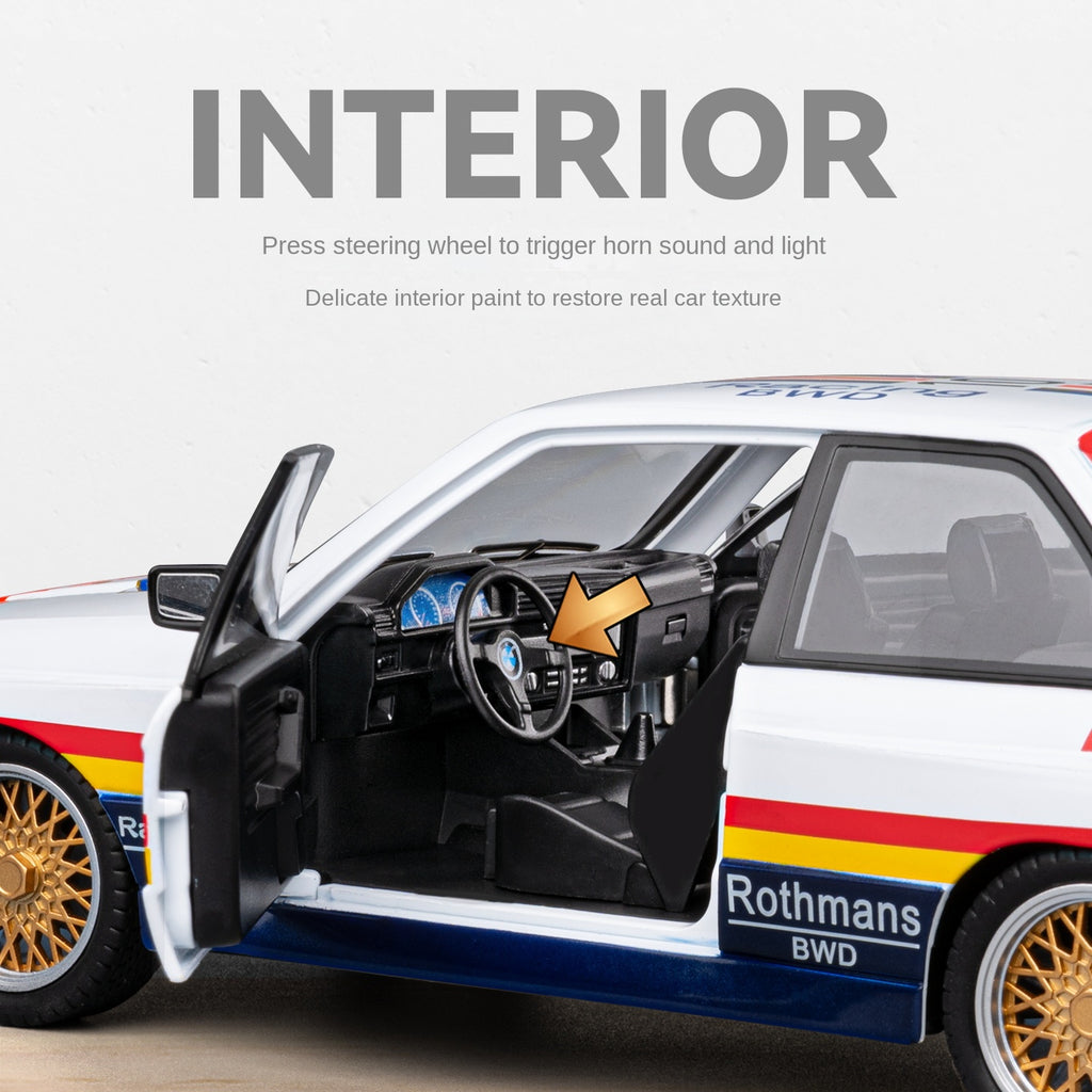 Chezhi 1:24 Scale Racing Livery Edition Die-Cast Alloy Model Toy Compatible with BMW M3 - Opening Doors, Sound & Light, Pull-Back Function, Shock Absorption, Steering, Horn, Foldable Mirrors & Removable Fuel Cap - Sports Car Collection