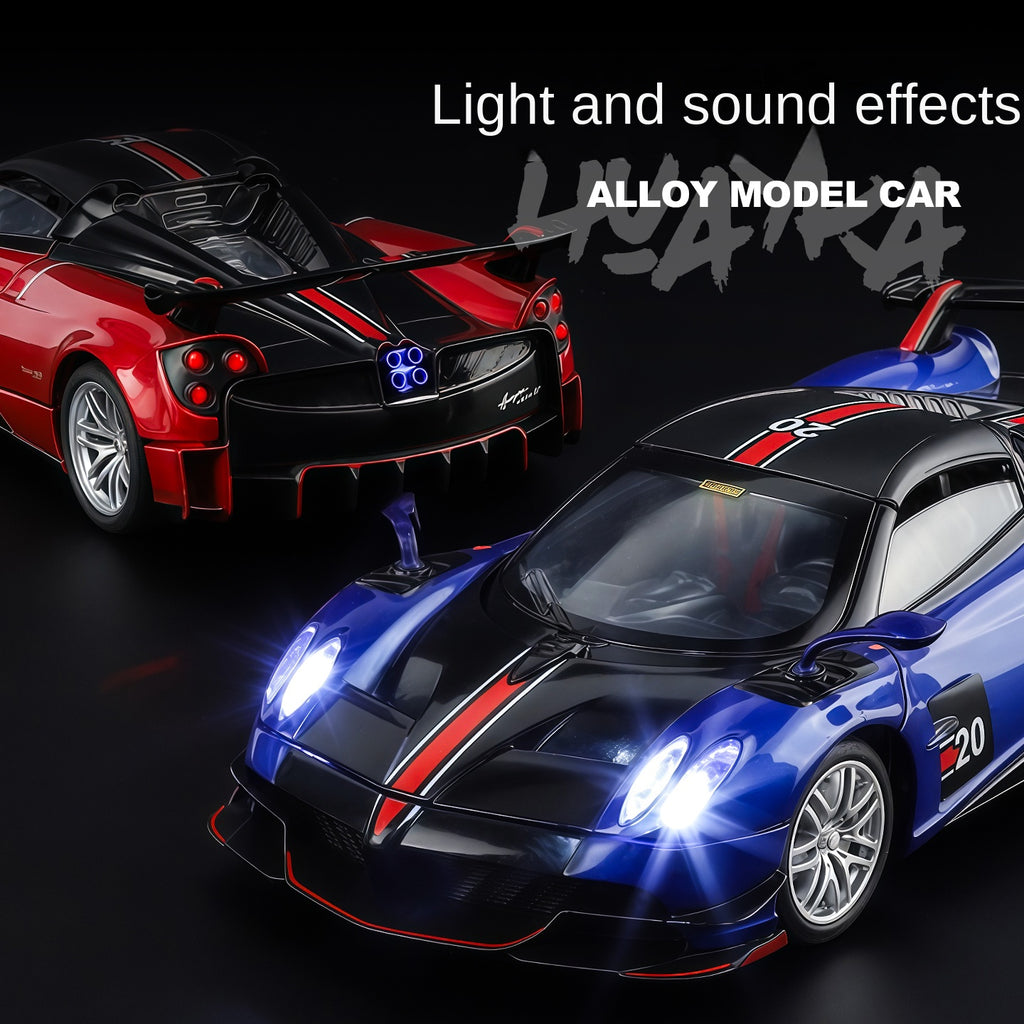 Juguete modelo de aleación fundida a presión a escala 1:30 compatible con Pagani Huayra BC: techo desmontable, puertas que se abren, sonido e iluminación, función de retroceso y amortiguación - Colección Hypercar