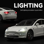 Chezhi 1:24 Die-Cast Alloy Model - Compatible with Tesla Model 3 & Travel Trailer - Electric Vehicle Caravan Set with Opening Doors, Sound & Light, Pull-Back Action, Shock Absorption & Steering