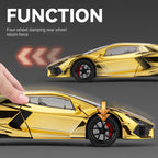 Chezhi 1:24 Chrome Edition Die-Cast Alloy Model - Compatible with Lamborghini Revuelto - Flagship Hybrid Hypercar with Spray Effect, Opening Doors, Sound & Light, Pull-Back Action, Shock Absorption & Adjustable Rear Wing