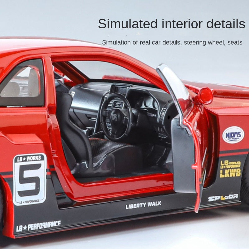 Jinglifang 1:24 Scale Tuned Edition Die-Cast Alloy Model Toy Compatible with Nissan Skyline GT-R - Opening Doors, Sound & Light, Shock Absorption & Steering - JDM Sports Car Collection