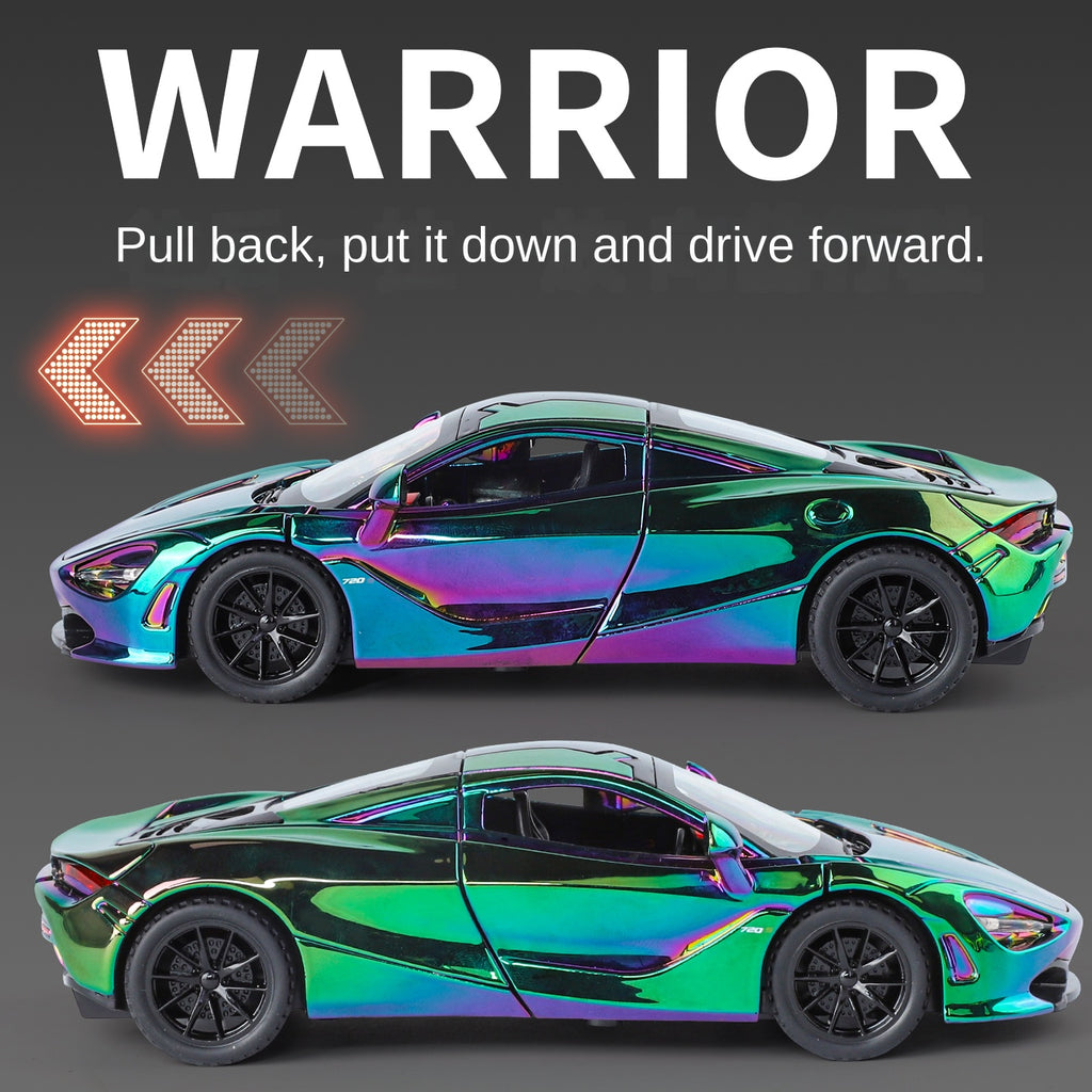 Jin Lifang 1:32 Chrome Edition Die-Cast Alloy Model - Compatible with McLaren 720S Supercar - Feature-Packed with Realistic Sound & Light, Pull-Back Action & Adjustable Rear Wing