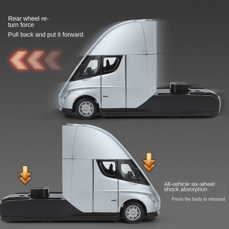 XHD 1:32 Die-Cast Alloy Model - Compatible with Tesla Semi - Electric Class 8 Truck with Opening Doors, Sound & Light, Pull-Back Action, Shock Absorption & Steering