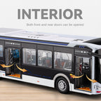 Autobús de nueva energía Chezhi a escala 1:42, modelo de aleación fundida a presión. Puertas que se abren, sonido e iluminación, función de retroceso. Colección de transporte público.