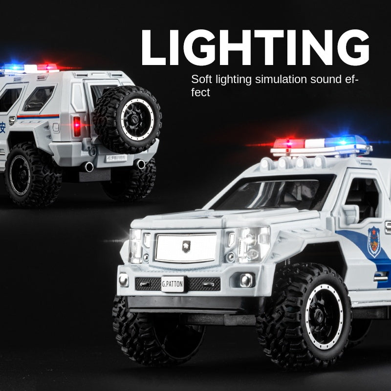 Chezhi 1:24 Scale Die-Cast Alloy Model Toy Compatible with George Patton Police Vehicle - with Working Police Lights & SWAT Edition Markings, Opening Doors, Sound & Light, Pull-Back Function - Special Service Vehicle Collection