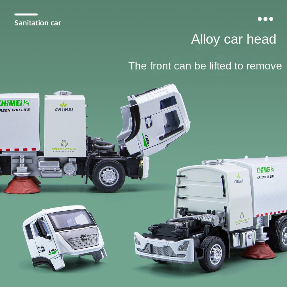 Chimei 1:32 Scale City Sanitation Street Sweeper Die-Cast Alloy Model Toy - Opening Doors, Sound & Light, Pull-Back Function - Municipal Vehicle Collection