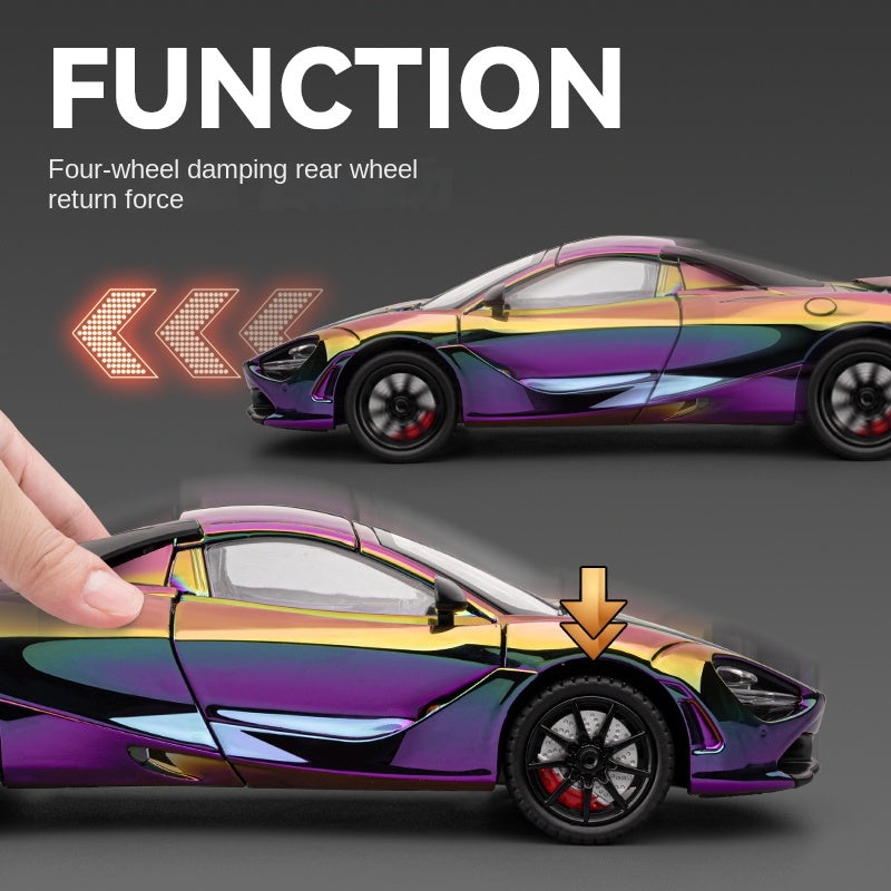 Chezhi 1:24 Scale Chrome Edition Die-Cast Alloy Model Toy Compatible with McLaren 720S - Retractable Roof Panel, Opening Doors, Sound & Light, Pull-Back Function, Shock Absorption, Steering & Horn - Supercar Collection