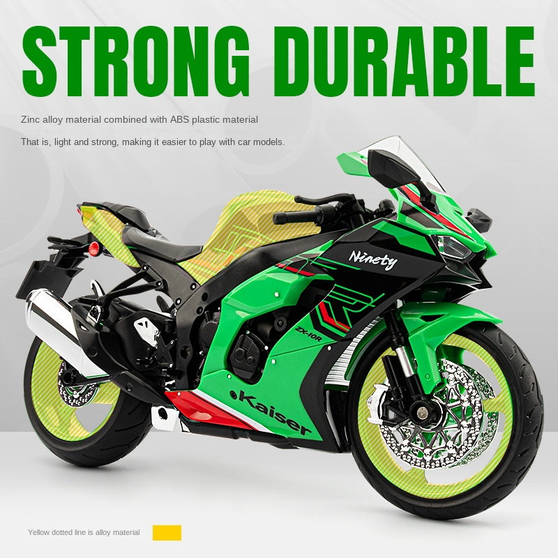 Jiaye 1:9 Die-Cast Alloy Model - Compatible with Kawasaki Ninja ZX-10R - Ultimate Superbike Replica with Realistic Sound & Light, Functional Steering & Front Suspension