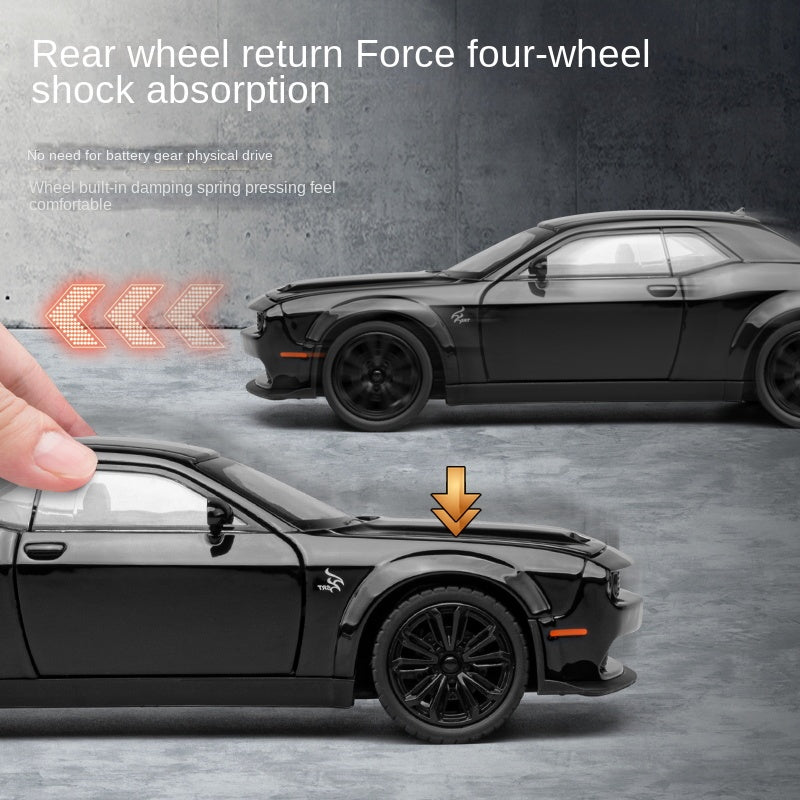 Jiaye 1:22 Die-Cast Alloy Model - Compatible with Dodge Challenger SRT Hellcat - American Muscle Car with Opening Doors, Sound & Light, Pull-Back Action, Shock Absorption, Steering, Horn & Foldable Mirrors