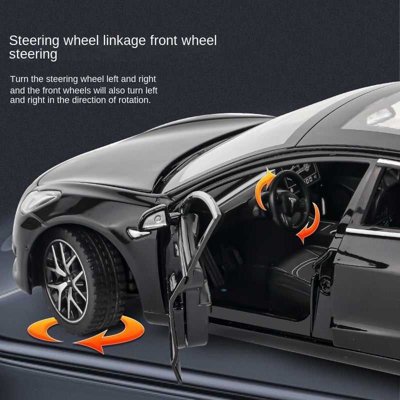 OK 1:24 Scale Die-Cast Alloy Model Toy Compatible with Tesla Model 3 - Opening Doors, Sound & Light, Pull-Back Function, Shock Absorption, Steering & Horn - Electric Sedan Collection