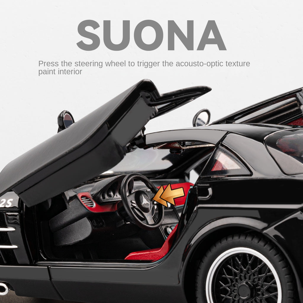 Chezhi 1:24 Scale Die-Cast Alloy Model Toy Compatible with Mercedes-Benz SLR McLaren 722 S - Opening Doors, Sound & Light, Pull-Back Function, Shock Absorption, Steering, Horn, Adjustable Rear Wing & Removable Fuel Cap - Supercar Collection