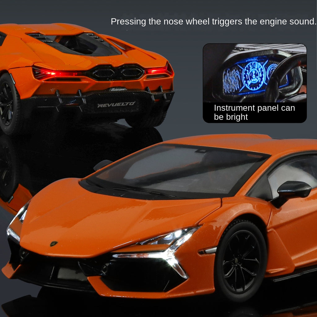 Black Mamba 1:24 Scale Licensed Lamborghini Revuelto Die-Cast Alloy Model Toy - Opening Doors, Sound & Light, Pull-Back Function, Shock Absorption, Steering, Horn & Adjustable Rear Wing - Hybrid Hypercar Collection
