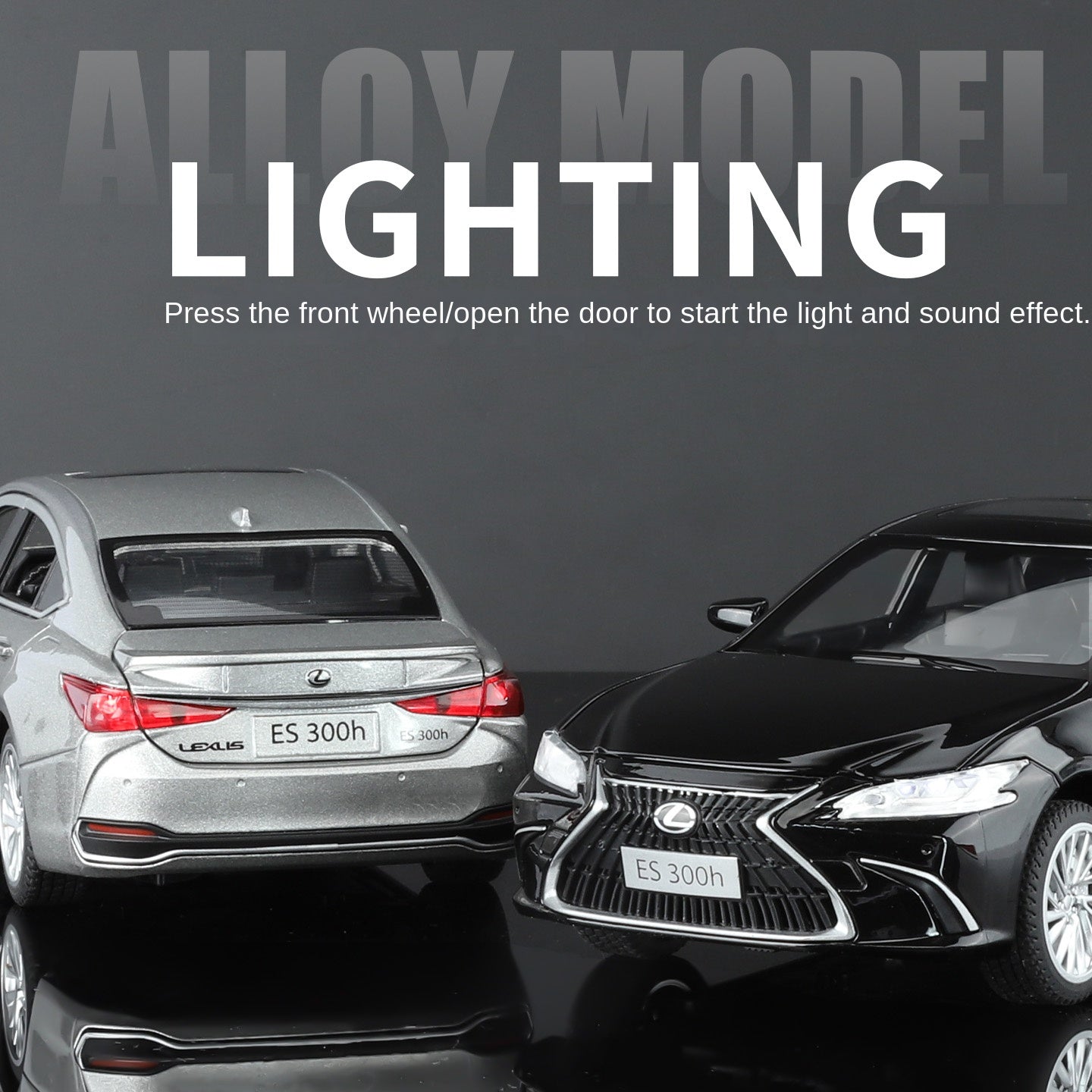 Juguete modelo de aleación fundida a presión a escala 1:24 compatible con Lexus ES300h: puertas que se abren, sonido e iluminación, función de retroceso, amortiguación, dirección, bocina y espejos plegables. Colección de sedanes de lujo.