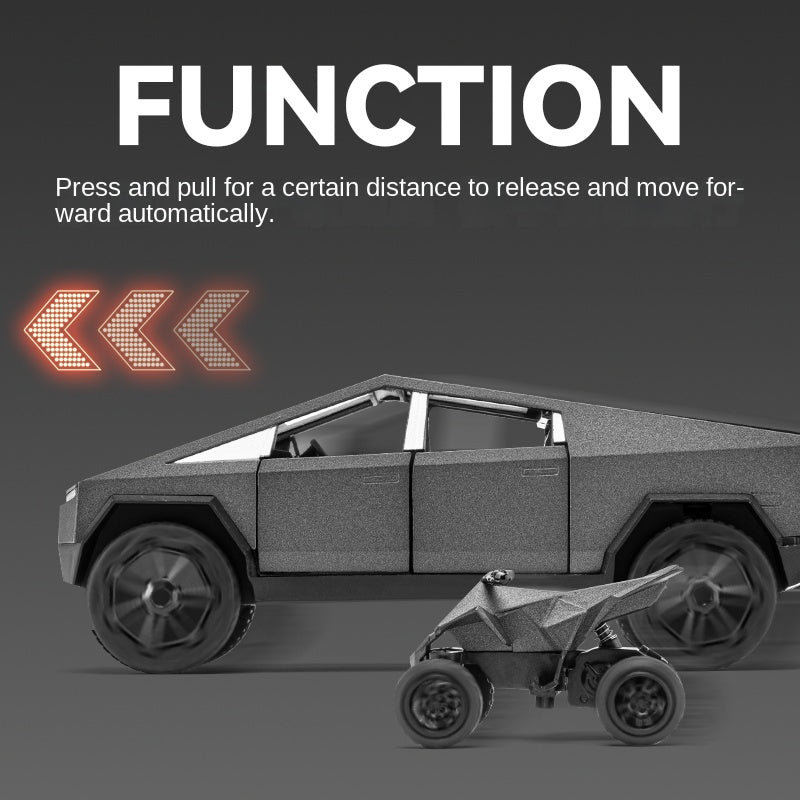 Chezhi 1:32 Scale Die-Cast Alloy Model Toy Compatible with Tesla Cybertruck - with Mini Motorcycle, Opening Doors, Sound & Light, Pull-Back Function - Electric Truck Collection