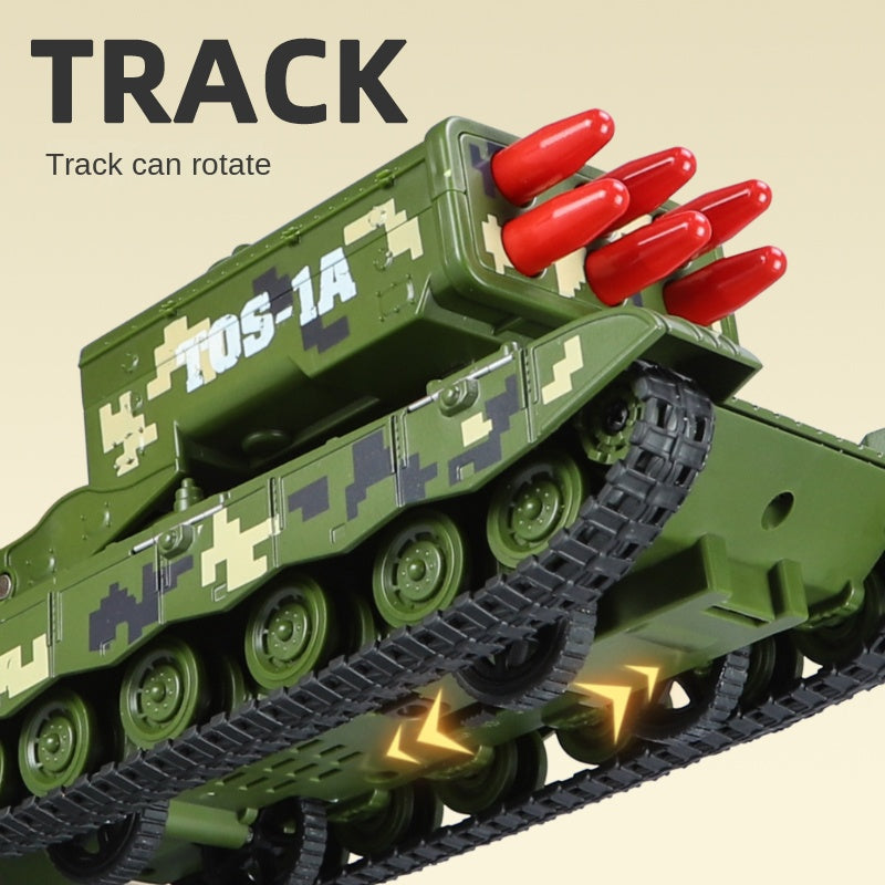 XHD 1:35 Scale TOS-1 Heavy Rocket Launcher Tank Die-Cast Alloy Battle Vehicle Model Toy - Smoke Effect, Ejectable Missiles, Sound & Light, Pull-Back Function - Military Vehicle Collection